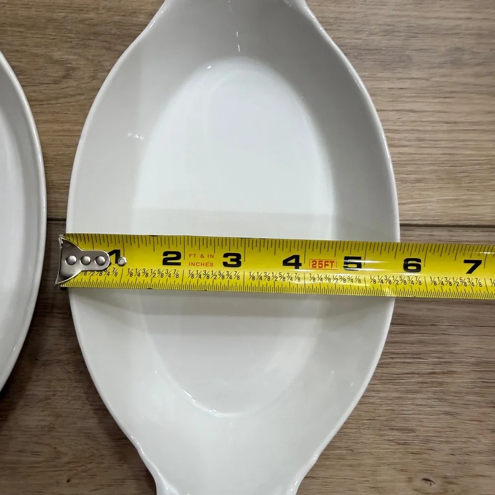 Pillivuyt France White Porcelain Au Gratin Oval Eared Bakers‎ 12 oz Set 2